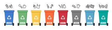 Elektronik atıkların atık ayrıştırma geri dönüşümü, organik, plastik, cam, metal, karışık, kağıt ve tıbbi simgeler