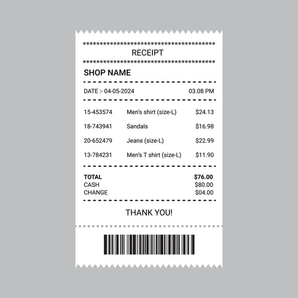 Quittung Papiereinkauf Rechnung Barcode Zahlungsscheck Erhalten Stockillustration