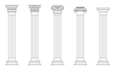 Greek roman column pillar ancient architecture line art set clipart