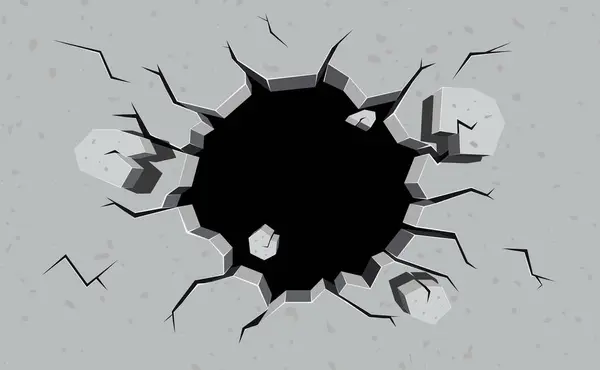 Merkezden kırılan duvar deliği. 3 boyutlu vektör arkaplanını kır