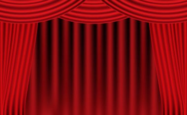 Tiyatro perdeleri açık, tiyatro gösterisi sahnesi.