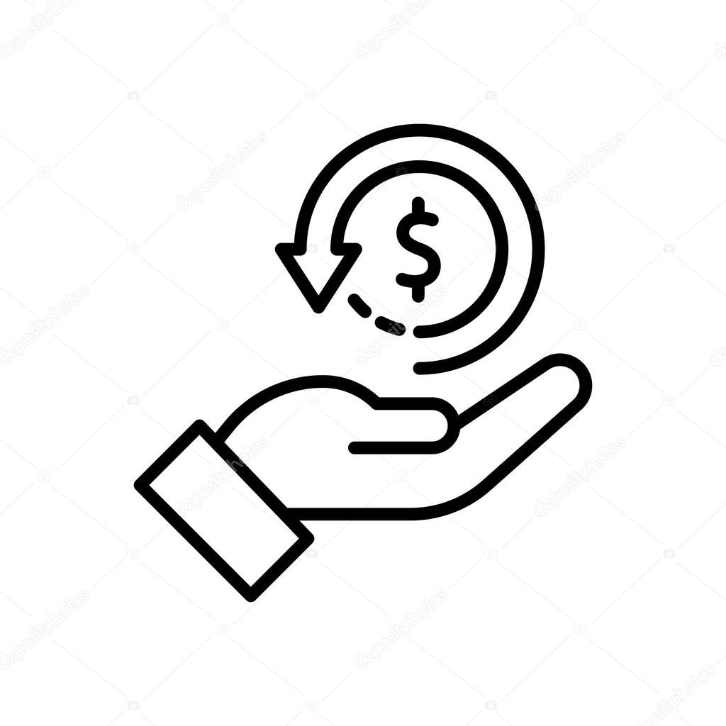 Cashback money back return dollar coin holding hand icon