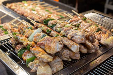 Izgarada tavuk şişi kızartıyorum.