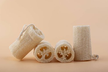 Doğal lif süngeri beyaz arkaplanda izole edildi.