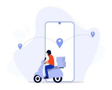 Çevrimiçi Teslimat Servisi Konsepti, dağıtıcının müşteriye paket göndermesi, iniş sayfası, UI, Web, Uygulama giriş kartı, editör, el ilanı ve afiş için uygun