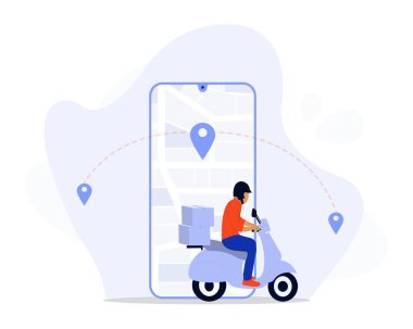 Çevrimiçi Teslimat Servisi Konsepti, dağıtıcının müşteriye paket göndermesi, iniş sayfası, UI, Web, Uygulama giriş kartı, editör, el ilanı ve afiş için uygun