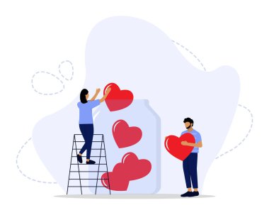 Gönüllü Vektör İllüsü. Stilize Edilmiş ve Soyut Yardım Yardım Yardım ve Umudu Paylaşım Ekibi gösteriliyor. İniş sayfası, UI, web, Uygulama giriş kartı, başyazı, broşür ve pankart için uygun