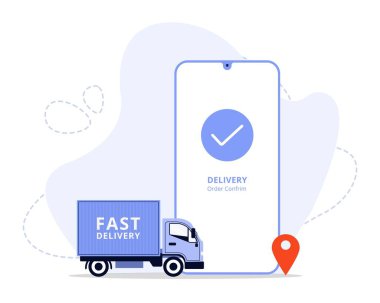 Çevrimiçi Teslimat Servisi Konsepti, dağıtıcının müşteriye paket göndermesi, iniş sayfası, UI, Web, Uygulama giriş kartı, editör, el ilanı ve afiş için uygun