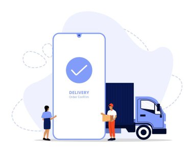 Çevrimiçi Teslimat Servisi Konsepti, dağıtıcının müşteriye paket göndermesi, iniş sayfası, UI, Web, Uygulama giriş kartı, editör, el ilanı ve afiş için uygun