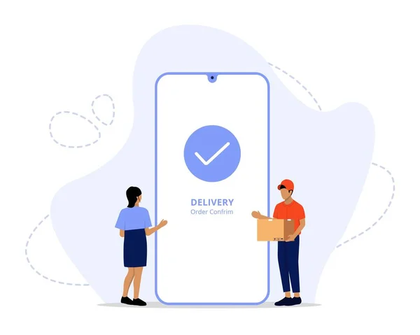 Online Delivery Service Concept Εμφανίζει Έναν Διανομέα Που Στέλνει Πακέτο — Διανυσματικό Αρχείο