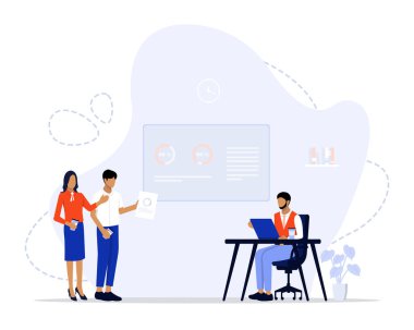 Açık Uzay Ofisi Vektör İllüstrasyon Konsepti 'ndeki insanlar, Web İniş Sayfası, ui, mobil uygulama, editoryal tasarım, afiş ve diğer ilgili durumlar için uygundur.