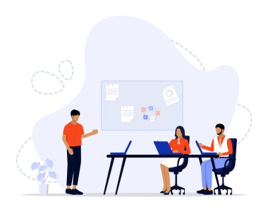 Açık Uzay Ofisi Vektör İllüstrasyon Konsepti 'ndeki insanlar, Web İniş Sayfası, ui, mobil uygulama, editoryal tasarım, afiş ve diğer ilgili durumlar için uygundur.