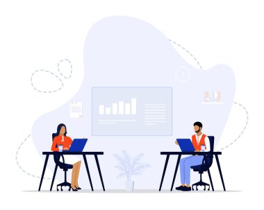 Açık Uzay Ofisi Vektör İllüstrasyon Konsepti 'ndeki insanlar, Web İniş Sayfası, ui, mobil uygulama, editoryal tasarım, afiş ve diğer ilgili durumlar için uygundur.