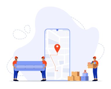 Taşınma Konsepti, yeni bir yere taşınan insanları göstermek, İniş sayfası için uygun, UI, Web, Uygulama giriş kartı, başyazı, el ilanı ve pankart