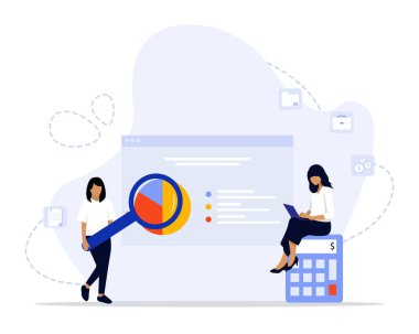 Mali Denetleme Konsepti, bir grup muhasebecinin şirket mali değerlendirmesini göstermesi, iniş sayfası, UI, web, Uygulama giriş kartı, editör, el ilanı ve afiş için uygundur.