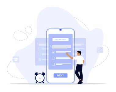 Çevrimiçi test kavramı, e-öğrenme kavramı, bilgisayarda inceleme. İniş sayfası, ui, web, Uygulama giriş kartı, başyazı, broşür ve pankart için uygun