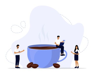 Kahve molası Vektör İllüstrasyonu Personel Gösterme Rahatlama ve Keyif Alma Kahvesi İniş sayfası için uygun, evet, web, mobil uygulama giriş kartı, editör baskısı, el ilanı ve afiş.