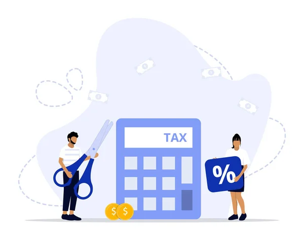Tax Deduction Concept Showing Businessman Holding Big Scissors Suitable Landing — Stock Vector