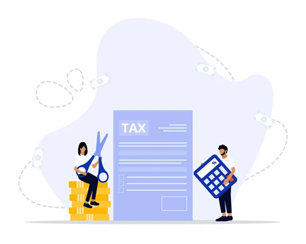 Tax Deduction Concept Showing Businessman Holding Big Scissors Suitable Landing — Stock Vector