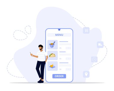 Sipariş konsepti illüstrasyonu, Gıda Mobil Rezervasyonları, Restoran ve Kafe Yemekleri Online Sipariş Uygulaması, Fast Free Delivery