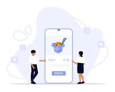 Sipariş konsepti illüstrasyonu, Gıda Mobil Rezervasyonları, Restoran ve Kafe Yemekleri Online Sipariş Uygulaması, Fast Free Delivery