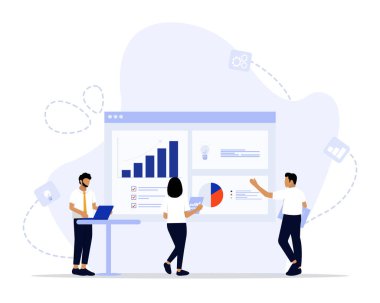 İş planı illüstrasyonu, iş akışı, zaman yönetimi, planlama, görev uygulaması, takım çalışması, toplantı