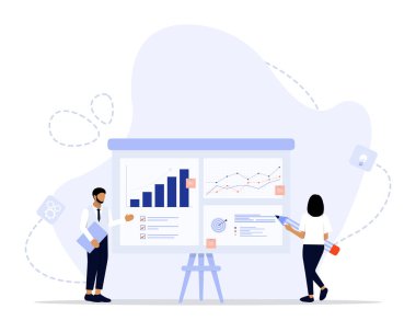 İş planı illüstrasyonu, iş akışı, zaman yönetimi, planlama, görev uygulaması, takım çalışması, toplantı