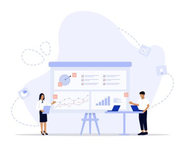 İş planı illüstrasyonu, iş akışı, zaman yönetimi, planlama, görev uygulaması, takım çalışması, toplantı