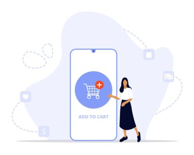 Sepet konseptine illüstrasyon ekle. Web iniş sayfası için elverişli, ui, mobil uygulama, editoryal tasarım, broşür, pankart ve diğer ilgili durumlar.