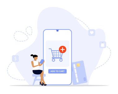 Sepet konseptine illüstrasyon ekle. Web iniş sayfası için elverişli, ui, mobil uygulama, editoryal tasarım, broşür, pankart ve diğer ilgili durumlar.