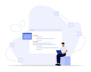 Programlama konsepti çizimi. Web iniş sayfası için elverişli, ui, mobil uygulama, editoryal tasarım, broşür, pankart ve diğer ilgili durumlar.