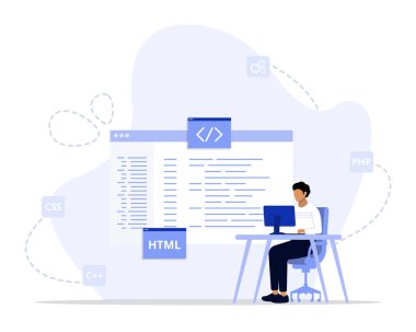 Programlama konsepti çizimi. Web iniş sayfası için elverişli, ui, mobil uygulama, editoryal tasarım, broşür, pankart ve diğer ilgili durumlar.