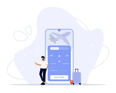 Uçuş rezervasyon konsepti illüstrasyonu. Web siteleri, iniş sayfaları, mobil uygulamalar, posterler ve afişler için görüntü.