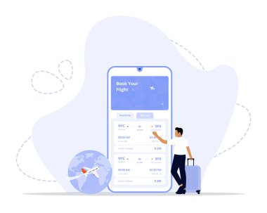 Uçuş rezervasyon konsepti illüstrasyonu. Web siteleri, iniş sayfaları, mobil uygulamalar, posterler ve afişler için görüntü.