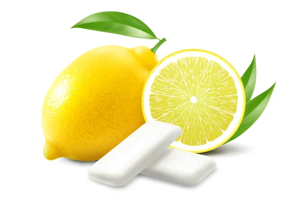 Citrónová Žvýkačka Žvýkačka Citrusovou Příchutí Žvýkací Podložky Čerstvým Zralé Citron — Stock fotografie