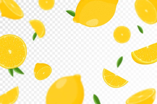 Лимонный Цитрусовый Фон Летающий Лимон Зеленым Листом Прозрачном Фоне Лимон — стоковое фото