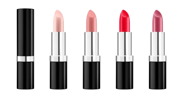 Set Colored Lipsticks Red Pink Orange Nude Lipstick Mockup Realistic — Stock Photo, Image