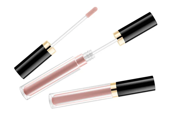 Lip Gloss Tube Template Lip Cream Plastic Transparent Realistic Vector — Stock Photo, Image