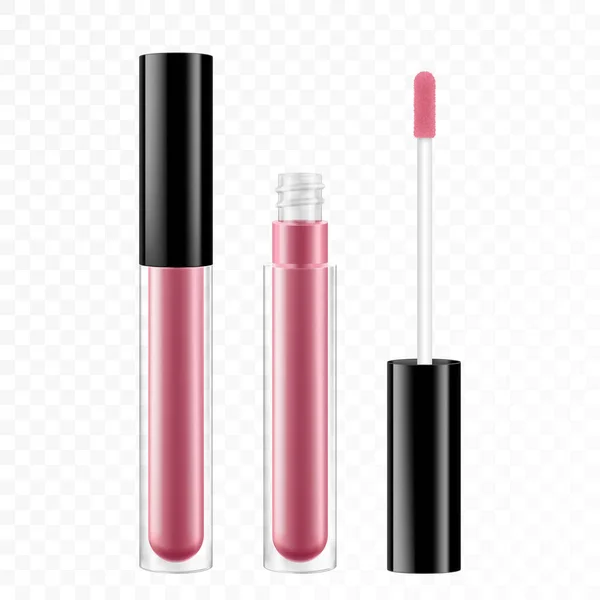 Sjabloon Voor Lipgloss Buizen Lipcrème Plastic Transparante Realistische Vector Verpakking — Stockfoto
