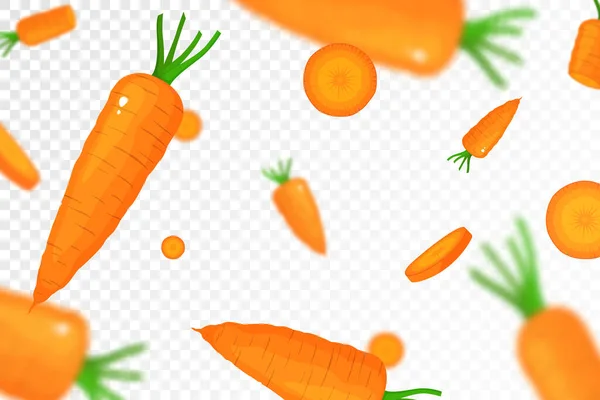 Caída Zanahorias Aisladas Sobre Fondo Transparente Vegetales Enteros Cortados Rodajas — Foto de Stock