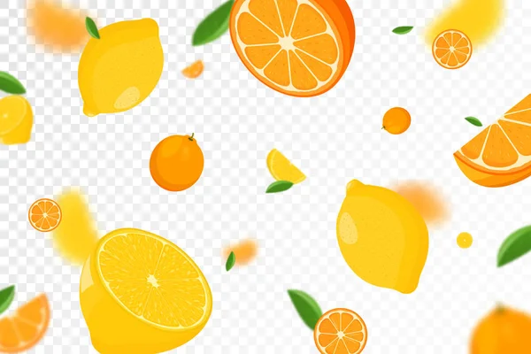 Цитрусовый Фон Летающие Лимон Оранжевый Зеленым Листом Прозрачном Фоне Лимон — стоковое фото