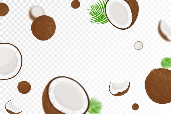 Летающие Кокосы Бесшовный Рисунок Фона Зелеными Пальмовыми Листьями Половинками Кокоса — стоковое фото
