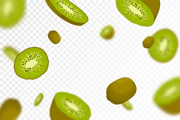 Kiwi Hintergrund Ganz Und Zur Hälfte Fliegende Kiwi Früchte Nahtloses — Stockfoto
