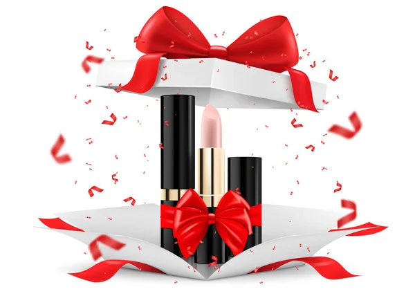 Rouge Lèvres Coloré Brillant Lèvres Intérieur Boîte Cadeau Ouverte Isolé — Photo