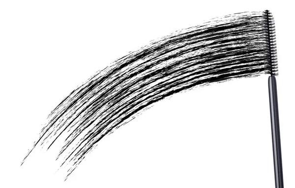 Maskara Siyah Fırça Darbesi Kozmetik Nesne Güzellik Konsepti Beyaz Arka — Stok fotoğraf
