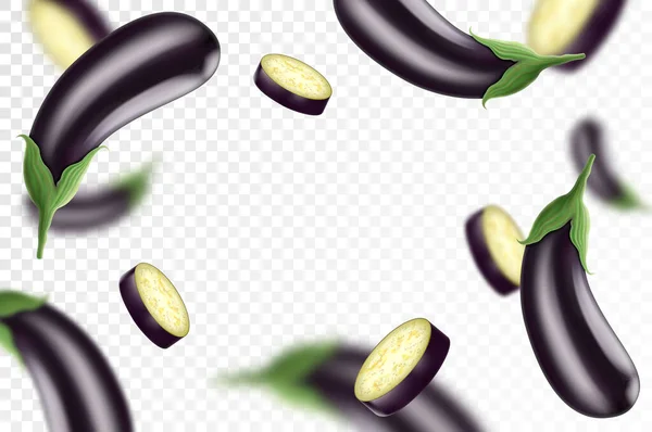 Eggplantans Bakgrund Flygande Eller Fallande Äggplantor Isolerad Transparent Bakgrund Kan — Stockfoto