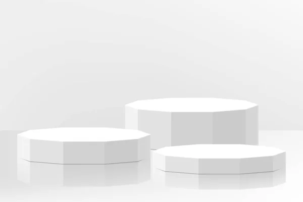 一组不同形状的白色论坛 展厅基座 楼梯平台向量隔离模型 基本几何形状 促销展览 现实的3D矢量说明 — 图库照片