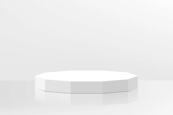 Pódio Pedestal Branco Abstrato Forma Poliedro Cena Parede Mínima Para — Fotografia de Stock