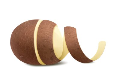 Kabuğu kıvrılmış gerçekçi Yarım Soyulmuş Patates. Beyaz arkaplanda izole edilmiş 3d vektör illüstrasyonunu kapat. Yiyecek malzemeleri.,