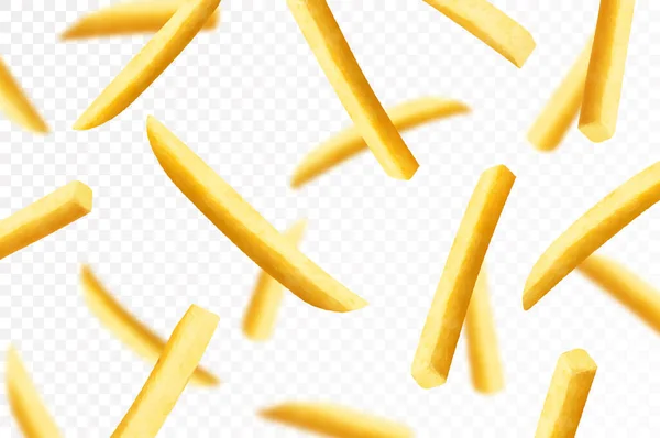 Pommes Hintergrund Fast Food Banner Fliegende Pommes Kartoffeln Mit Verschwommenem — Stockfoto